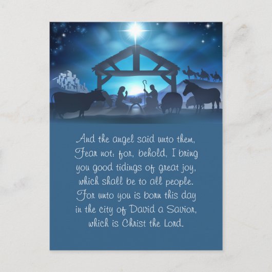 Blue Religious Nativity Christmas Wenskaart Feestdagenkaart (Voorkant)