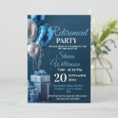 Blue Retirement Party Ballongeschenken Kaart (Staand voorkant)