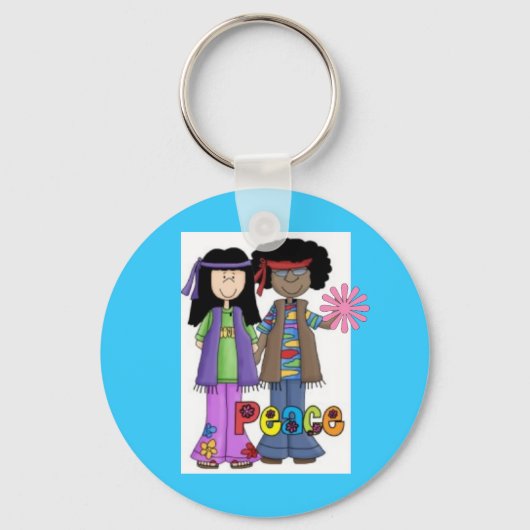 Blue Retro 1960 Hippies Sleutelhanger ~ Stroomverb (Voorkant)
