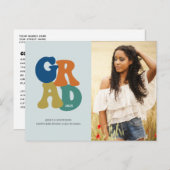 Blue Retro '70s Afstudeerder 2023 Groovy Afstudere Briefkaart (Voorkant / Achterkant)