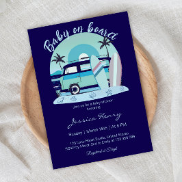 Blue Retro Baby aan boord van het Baby shower Kaart