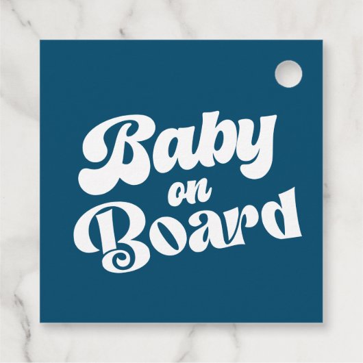 Blue Retro Baby on board Surf Baby shower Bedankjes Labels (Achterkant)