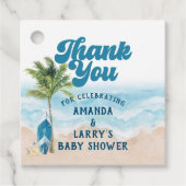 Blue Retro Baby on board Surf Baby shower Bedankjes Labels (Voorkant)