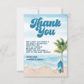 Blue Retro Baby on board Surf Baby shower Bedankkaart (Voorkant)