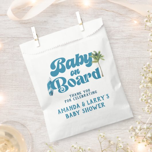 Blue Retro Baby on board Surf Baby shower Bedankzakje (Geknipt)