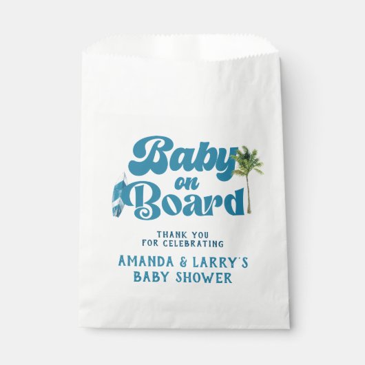 Blue Retro Baby on board Surf Baby shower Bedankzakje (Voorkant)