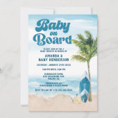 Blue Retro Baby on board Surf Baby shower Kaart (Voorkant)