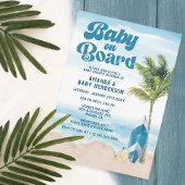 Blue Retro Baby on board Surf Baby shower Kaart