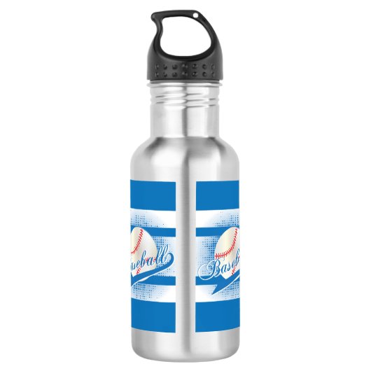 Blue Retro Baseball Style Waterfles (Achterkant)