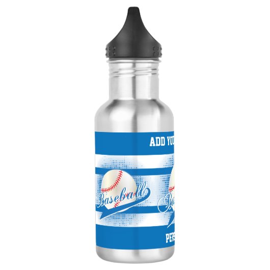 Blue Retro Baseball Style Waterfles (Links)