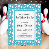 Blue Retro Bowling Birthday Invitation Briefkaart