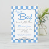 Blue Retro Boy 50s  Baby shower Uitnodiging (Staand voorkant)