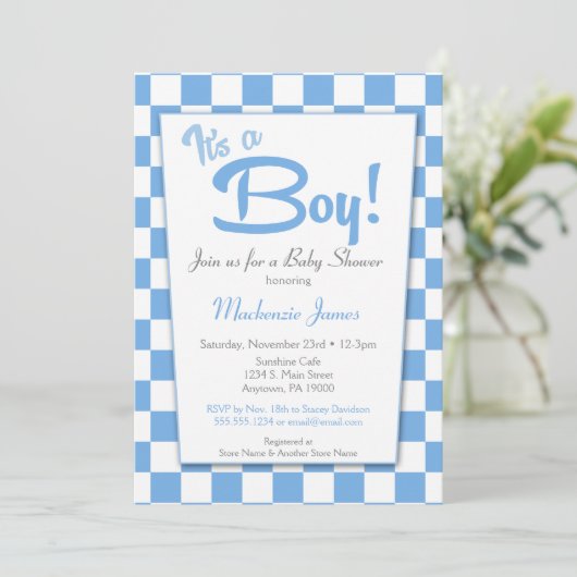 Blue Retro Boy 50s  Baby shower Uitnodiging (Staand voorkant)