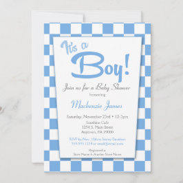 Blue Retro Boy 50s Baby shower Uitnodiging