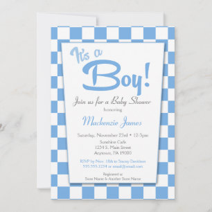 Blue Retro Boy 50s  Baby shower Uitnodiging