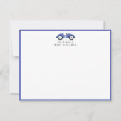 Blue Retro Car Nursery Note Card Aankondiging (Voorkant)