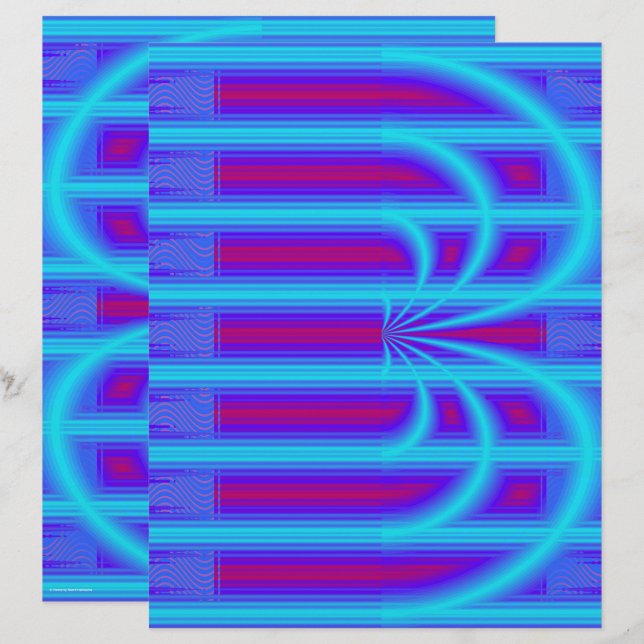 Blue Retro Cathedral Scrapbook Paper 2-Sided Page (Voorkant / Achterkant)