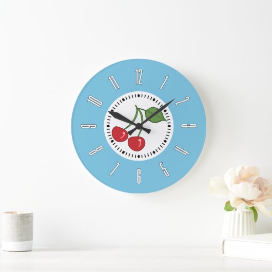 Blue Retro Cherry Grote Klok (Huis)