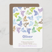 Blue Retro Chicken Birthday Party Invite Kaart (Voorkant / Achterkant)