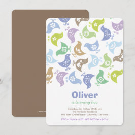 Blue Retro Chicken Birthday Party Invite Kaart