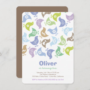 Blue Retro Chicken Birthday Party Invite Kaart