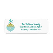 Blue Retro Christmas Ornament Monogram Etiket (Voorkant)