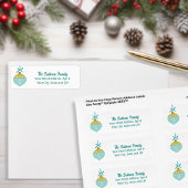 Blue Retro Christmas Ornament Monogram Etiket