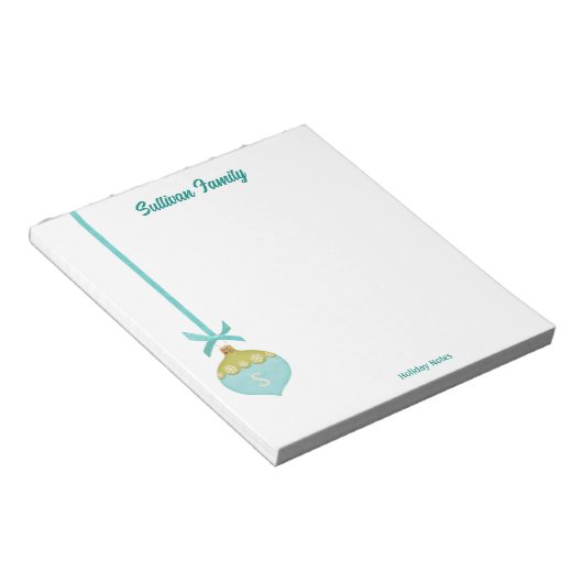 Blue Retro Christmas Ornament Monogram Notitieblok (Schuin)