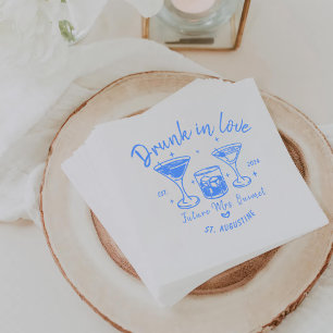 Blue Retro Cocktails Bachelorette Party Servet