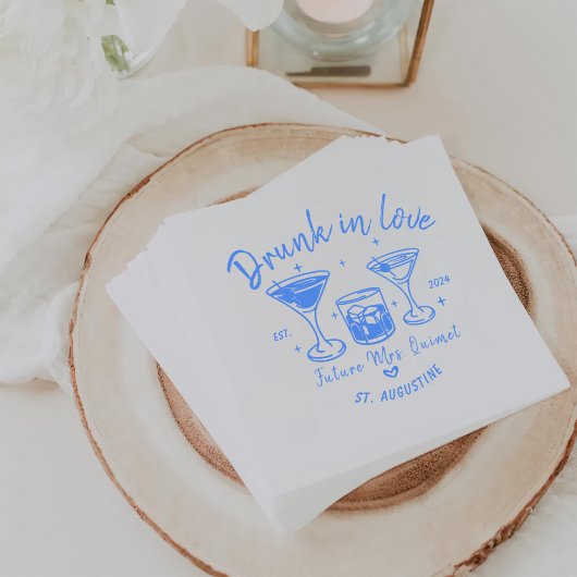 Blue Retro Cocktails Bachelorette Party Servet