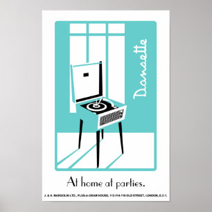 Blue Retro Dansette platenspeler Pop Art poster