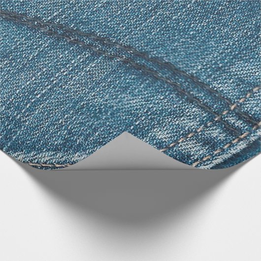 Blue Retro Denim Texture Cadeaupapier (Hoek)