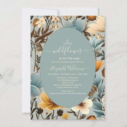 Blue Retro Een beetje Wildflower Baby shower Kaart (Voorkant)