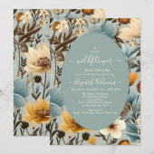 Blue Retro Een beetje Wildflower Baby shower Kaart (Voorkant / Achterkant)