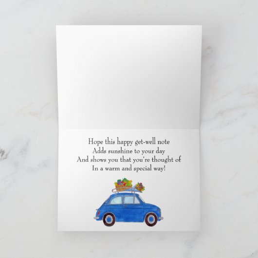 Blue Retro Fiat 500 Kaart (Binnen)