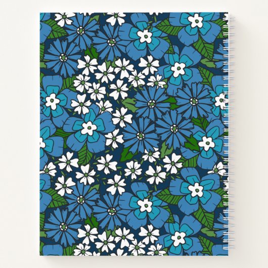 Blue Retro Floral Pattern Monogrammed Notitieboek (Achterkant)