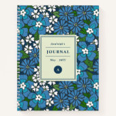 Blue Retro Floral Pattern Monogrammed Notitieboek (Voorkant)