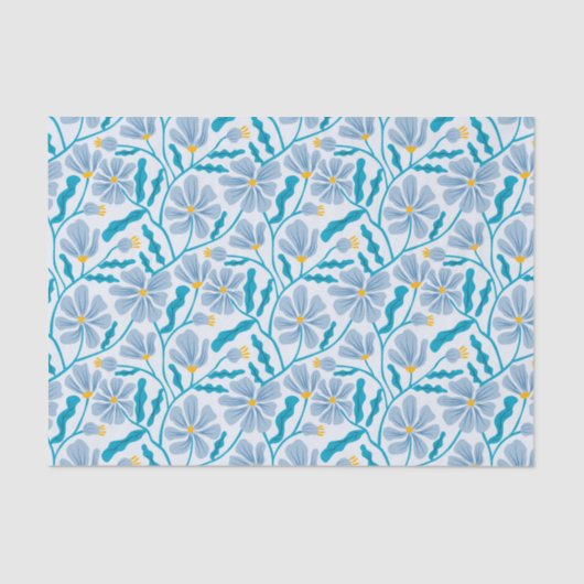 Blue Retro Floral Pattern Tissuepapier (Voorkant)