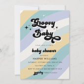 Blue Retro Groovy Baby shower Invitation Kaart (Voorkant)