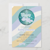 Blue Retro Groovy Baby shower Kaart (Voorkant)
