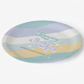 Blue Retro Groovy Baby shower Papieren Bordje (Gekanteld)