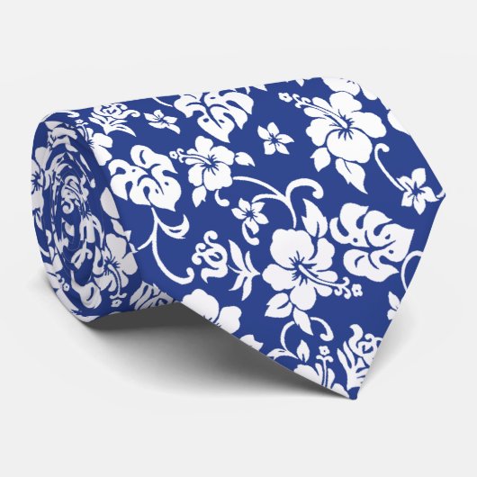 Blue Retro Hawaiian Print Stropdas (Opgerold)