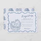 Blue Retro Heart Coquette Cake Registry Insert Informatiekaartje (Voorkant / Achterkant)