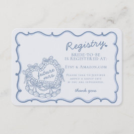 Blue Retro Heart Coquette Cake Registry Insert Informatiekaartje