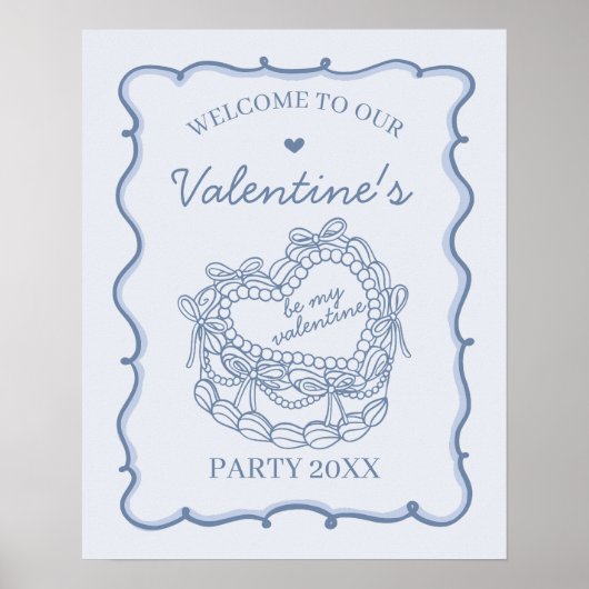 Blue Retro Heart Coquette Cake Valentijnse Welkom Poster (Voorkant)