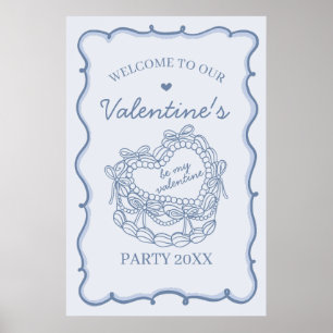 Blue Retro Heart Coquette Cake Valentijnse Welkom Poster