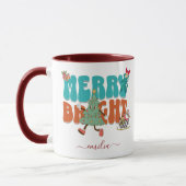 Blue Retro Merry Bright Naam Kerstboom Mok (Links)