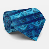 Blue  Retro Modern Abstracte Tropische Golven Stropdas (Opgerold)