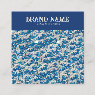 Blue Retro Modern Wave Oorbellen Display Kaart Vierkante Visitekaartje