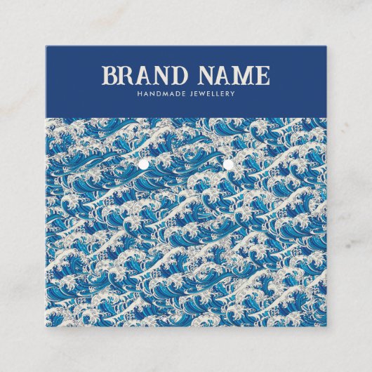 Blue Retro Modern Wave Oorbellen Display Kaart Vierkante Visitekaartje (Voorkant)